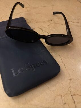 Le Specs Black Oval Sunglasses with Navy Case